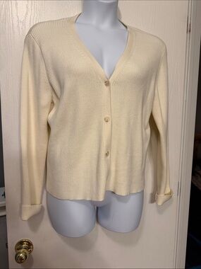 Nine West Cream Button-Up V-Neck Cardigan